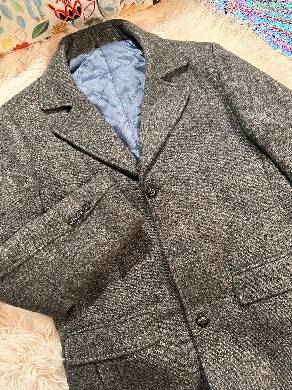 Jingpinfushi • Men’s Charcoal Grey Long Wool Blend Peacoat - Picture 7 of 16